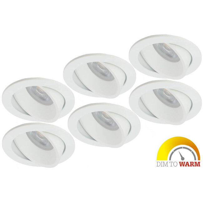 Philips Set van 6, witte LED inbouwspot 3,7W dimbaar (dim to warm), kantelbaar, warmwit licht.