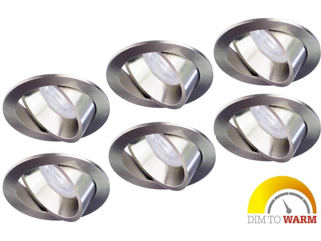 Philips Set van 6 Rvs LED inbouwspot 4,9W dimbaar, kantelbaar, warmwit licht