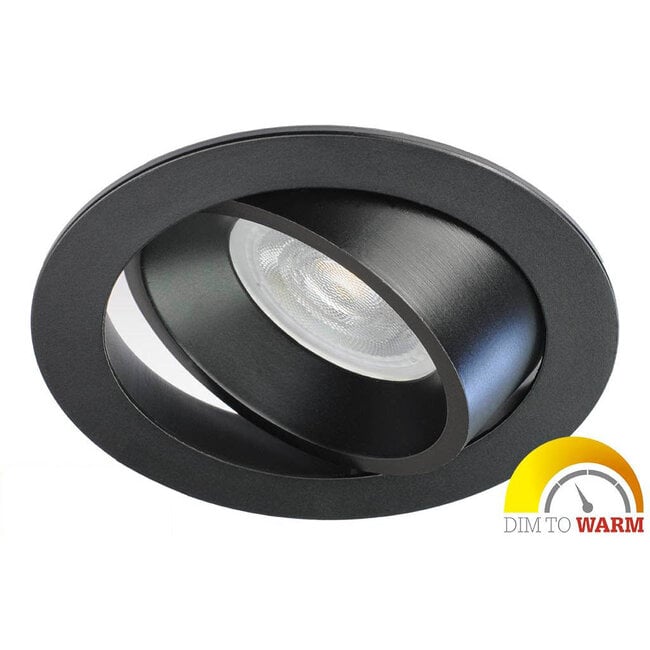 Philips Zwarte, LED inbouwspot met een Philips 3,7 Watt  GU10 Spot, dimbaar (dim to warm), kantelbaar, warmwit licht.
