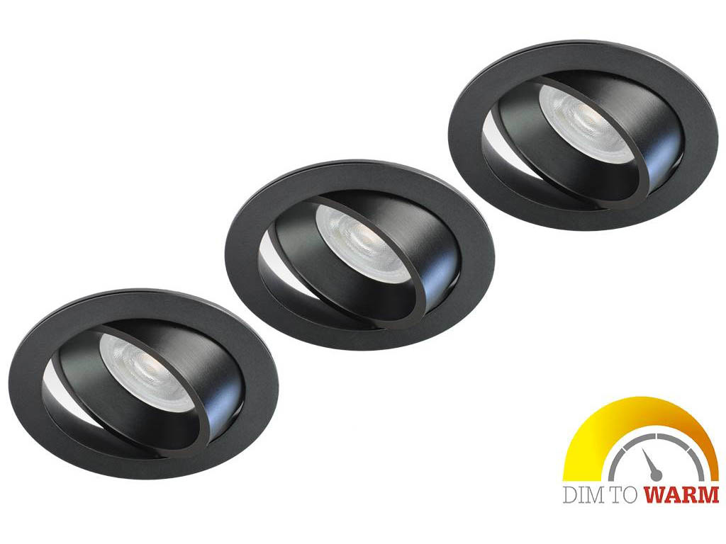 Philips Set van 3 moderne zwarte LED inbouwspot 4,9W dimbaar, kantelbaar, warmwit licht