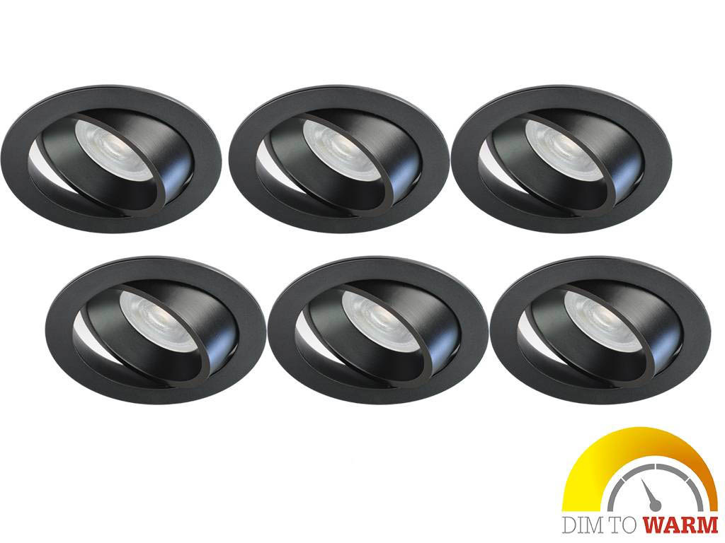 Philips Set van 6 moderne zwarte LED inbouwspot 4,9W dimbaar, kantelbaar, warmwit licht