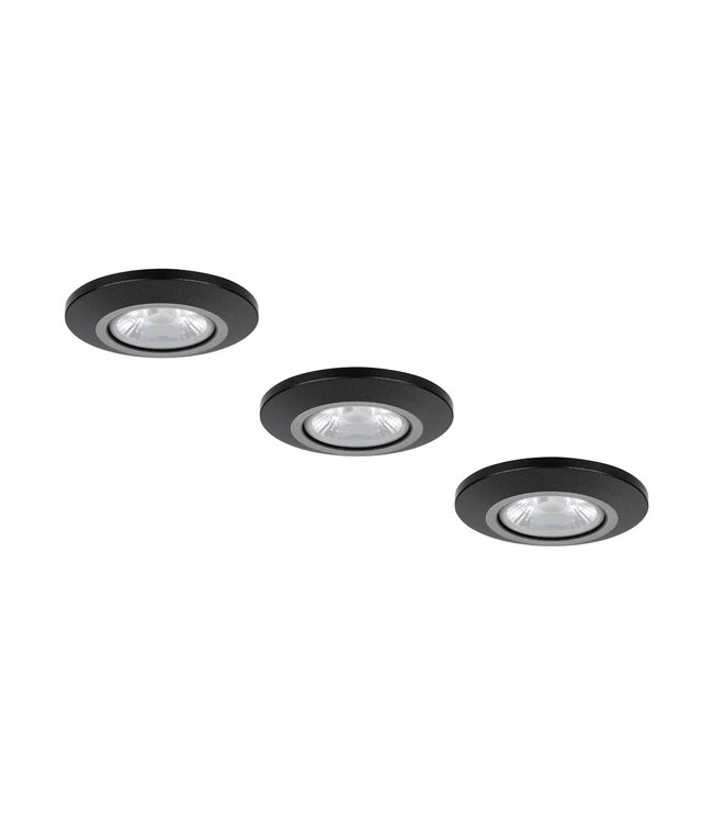 Set van 3 Inbouw Micro Ledspotjes Bern 1,2 watt IP65 Dimbaar zwart