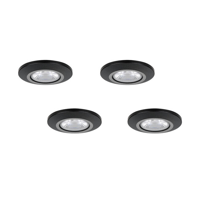 Set van 4 Inbouw Micro Ledspotjes Bern 1,2 watt IP65 Dimbaar zwart