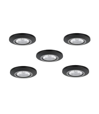 Set van 5 Inbouw Micro Ledspotjes Bern 1,2 watt IP65 Dimbaar zwart