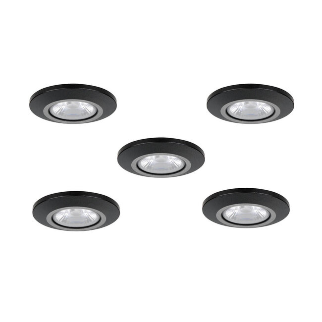 Set van 5 Inbouw Micro Ledspotjes Bern 1,2 watt IP65 Dimbaar zwart