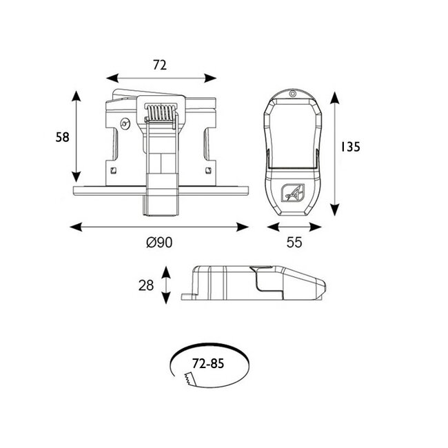 Badkamer LEDspot Venetië  IP65 Dimbaar, zwarte uitvoering, Warm wit licht