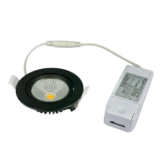 Set van 4 Zwarte Inbouw Ledspot Oslo, 6 Watt, Dimbaar Warm Wit IP44