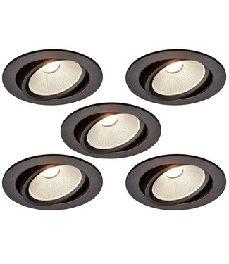 Set van 5 Zwarte Inbouw Ledspot Oslo, 6 Watt, Dimbaar Warm Wit IP44