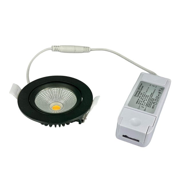 Set van 6 Zwarte Inbouw Ledspot Oslo, 6 Watt, Dimbaar Warm Wit IP44