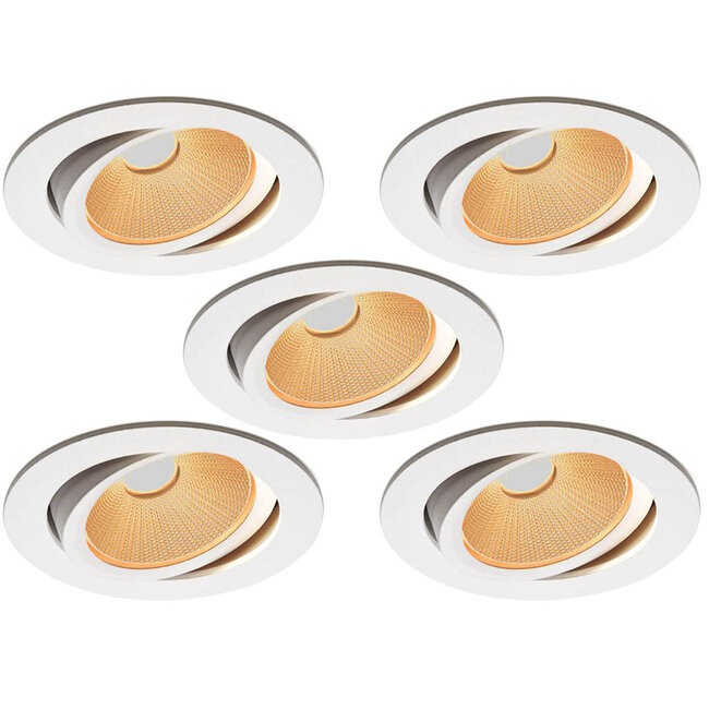 Set van 5 Witte Inbouw Ledspot Oslo, 6 Watt, Dim to Warm Wit IP44