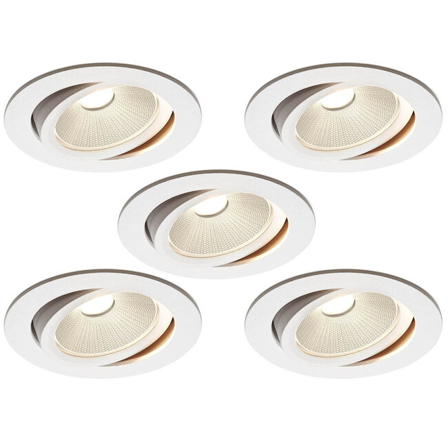 Set van 5 Witte Inbouw Ledspot Oslo, 6 Watt, Dimbaar Warm Wit IP44