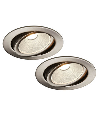 Set van 2 Rvs kleur Inbouw Ledspot Oslo, 6 Watt, Dimbaar Warm Wit IP44