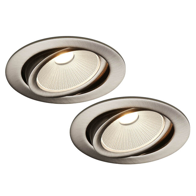 Set van 2 Rvs kleur Inbouw Ledspot Oslo, 6 Watt, Dimbaar Warm Wit IP44