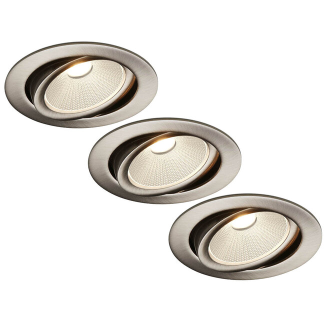 Set van 3 Rvs kleur Inbouw Ledspot Oslo, 6 Watt, Dimbaar Warm Wit IP44
