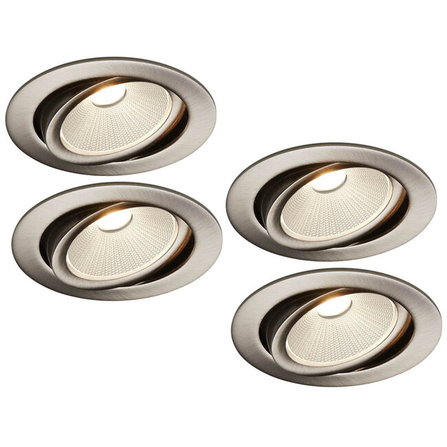 Set van 4 Rvs kleur Inbouw Ledspot Oslo, 6 Watt, Dimbaar Warm Wit IP44