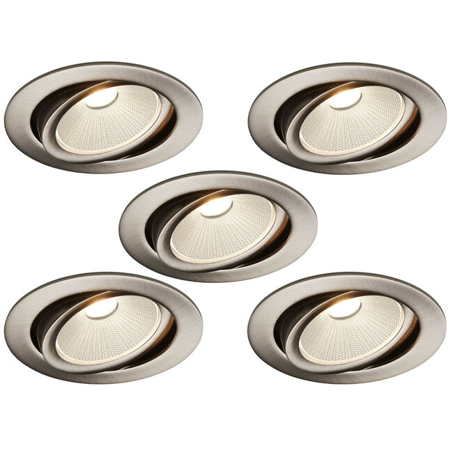 Set van 5 Rvs kleur Inbouw Ledspot Oslo, 6 Watt, Dimbaar Warm Wit IP44