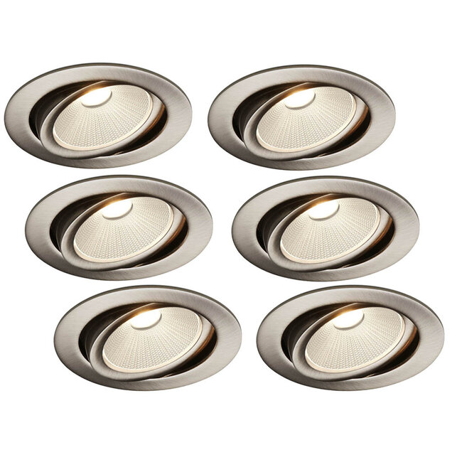 Set van 6 Rvs kleur Inbouw Ledspot Oslo, 6 Watt, Dimbaar Warm Wit IP44