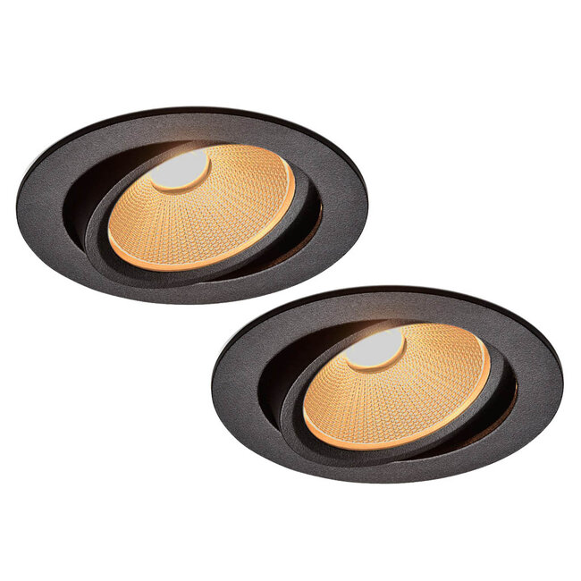 Set van 2 Zwarte Inbouw Ledspot Oslo, 6 Watt, Dim to Warm Wit IP44