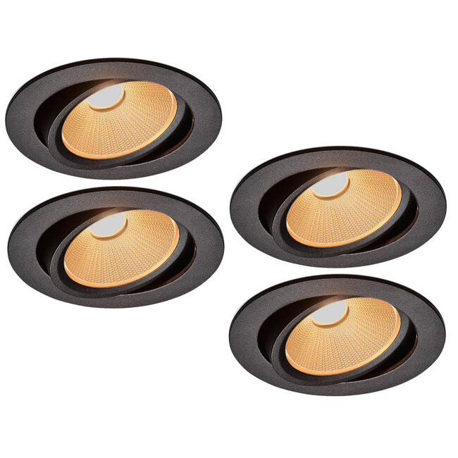 Set van 4 Zwarte Inbouw Ledspot Oslo, 6 Watt, Dim to Warm Wit IP44