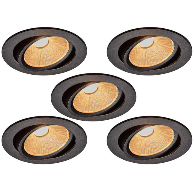 Set van 5 Zwarte Inbouw Ledspot Oslo, 6 Watt, Dim to Warm Wit IP44