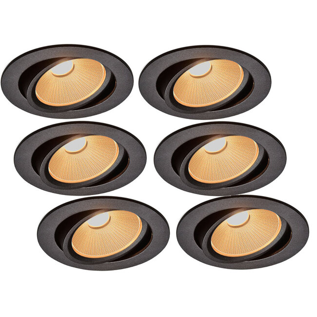 Set van 6 Zwarte Inbouw Ledspot Oslo, 6 Watt, Dim to Warm Wit IP44