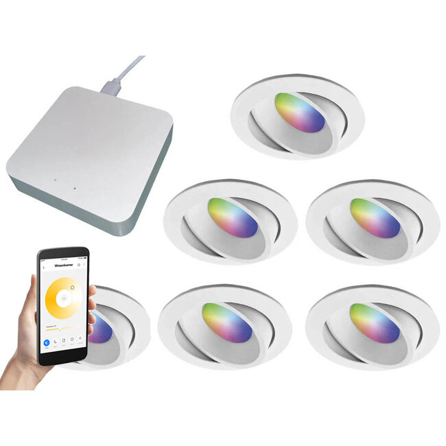 Starterset Smartverlichting :  6x Kleuren inbouw spots met Bridge