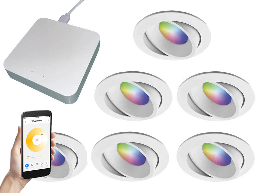 Starterset Smartverlichting : 6x Kleuren inbouw spots met Bridge