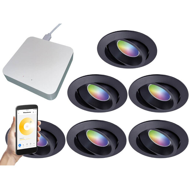 Starterset Smartverlichting :  6x Kleuren inbouw spots met Bridge