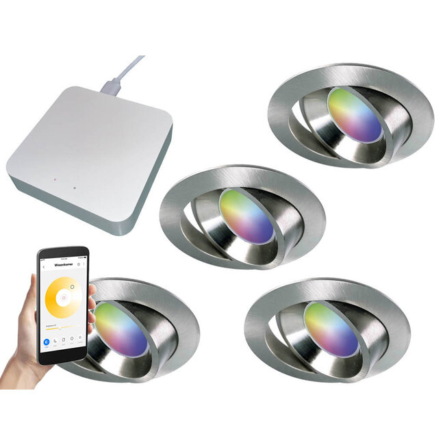 Starterset Smartverlichting :  4x Kleuren inbouw spots met Bridge