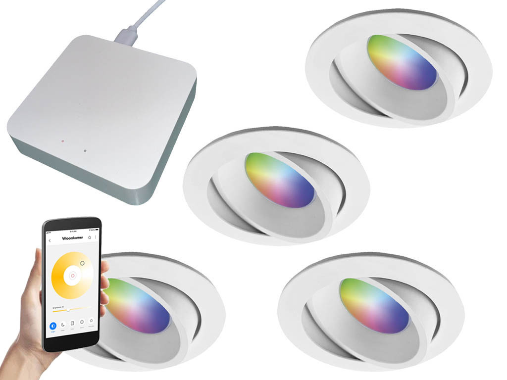 Starterset Smartverlichting : 4x Kleuren inbouw spots met Bridge