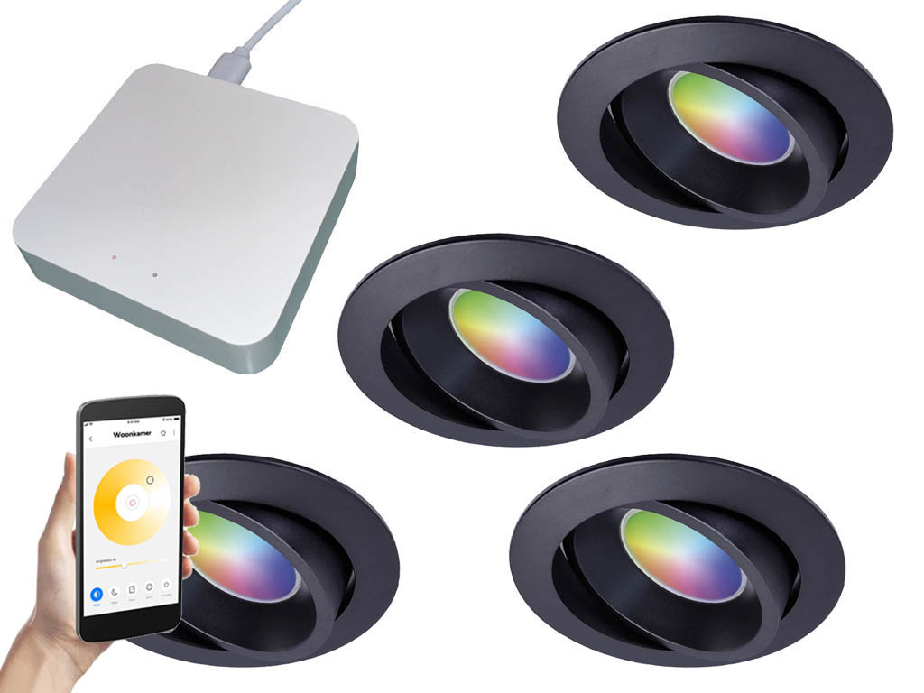 Starterset Smartverlichting : 4x Kleuren inbouw spots met Bridge
