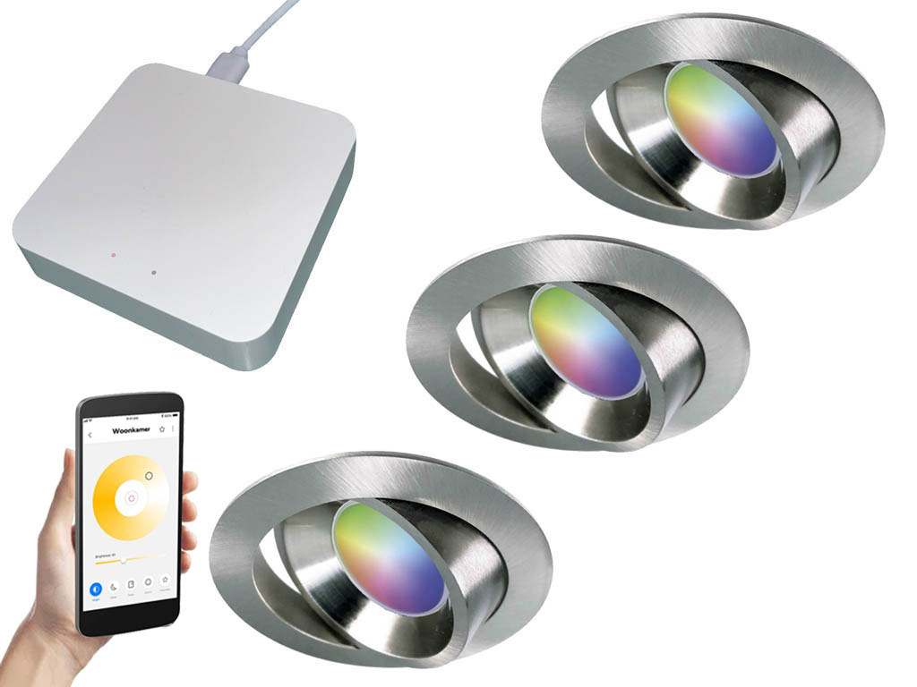 Starterset Smartverlichting : 3x Kleuren inbouw spots met Bridge