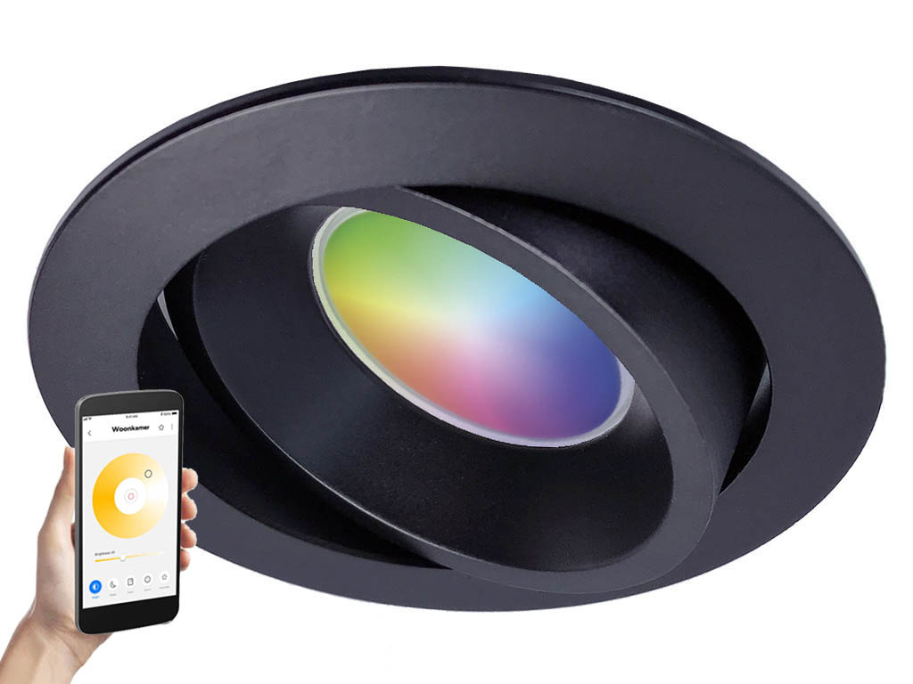 Smart Inbouwspot Zwart - RGB & Dimtone