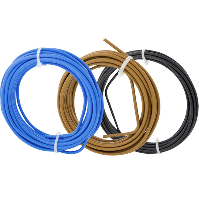 Installatiedraad  5 meter, set: blauw  - bruin -  zwart