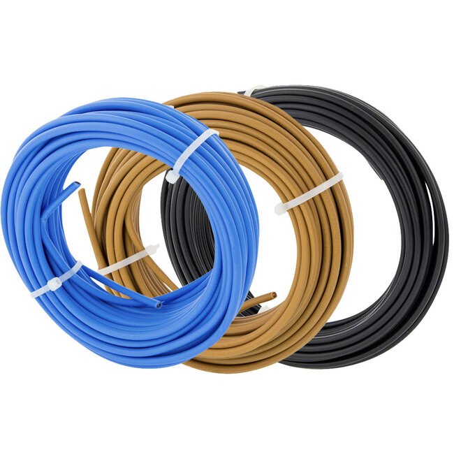 Installatiedraad  10 meter, set: blauw - bruin -  zwart
