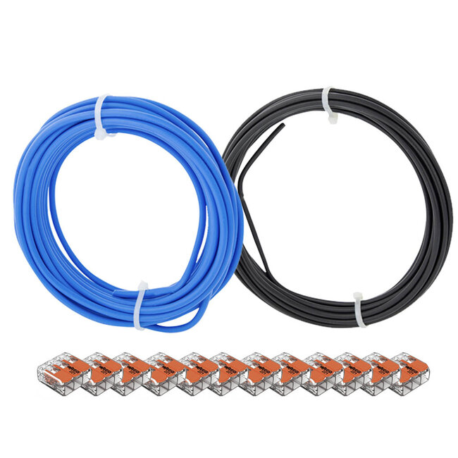 Set Installatiedraad  5 m blauw, zwart  met set Wago Lasklemmen