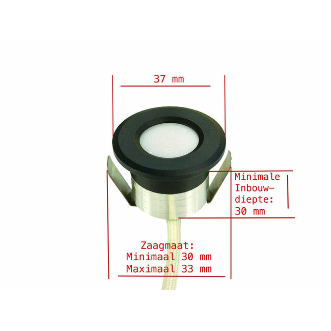 Microlux inbouwspots 2 Watt Zwart