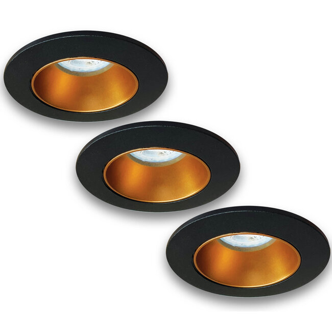 Set van 3 Zwart met goudkleur Inbouw Ledspot Aruba, 5 Watt