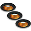 Set van 3 Zwart met goudkleur Inbouw Ledspot Aruba, 5 Watt