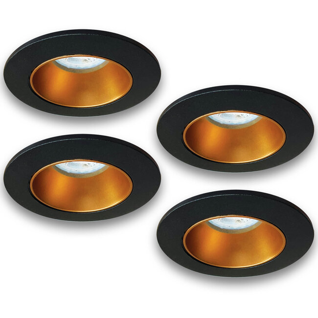 Set van 4 Zwart met goudkleur Inbouw Ledspot Aruba, 5 Watt