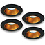 Set van 4 Zwart met goudkleur Inbouw Ledspot Aruba, 5 Watt