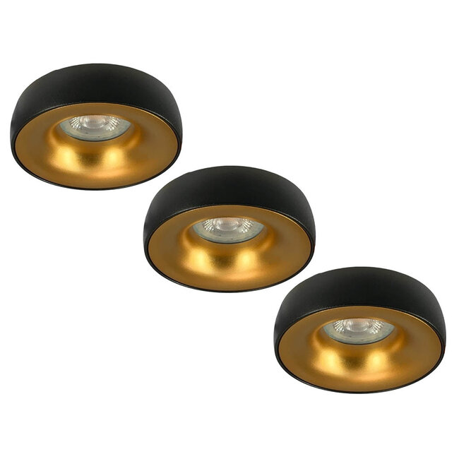 Set van 3 zwart met goudkleur Inbouw Ledspot Samos, 5 Watt