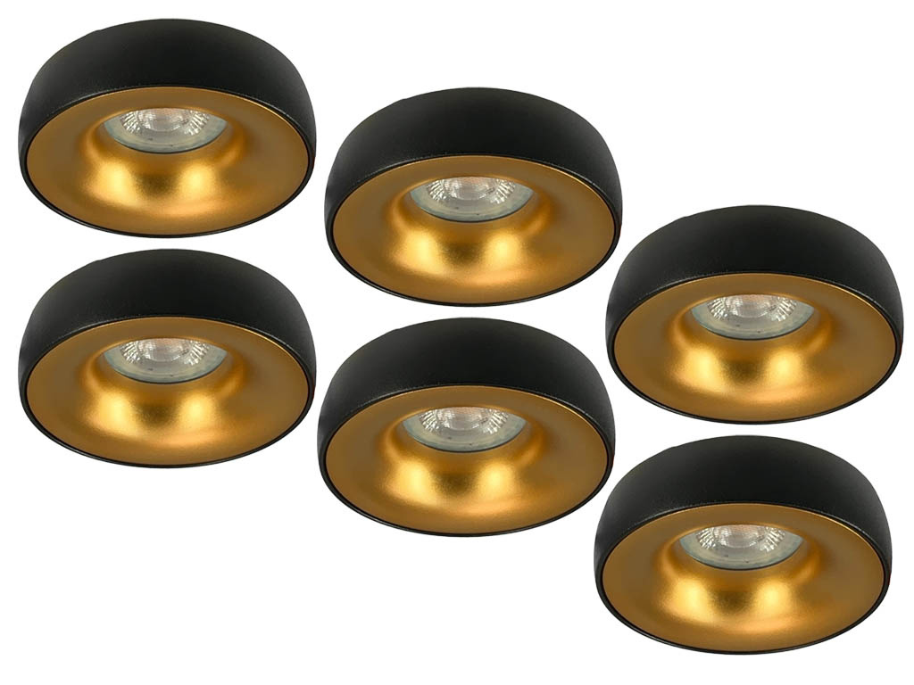 Set van 6 zwart met goudkleur Inbouw Ledspot Samos, 5 Watt