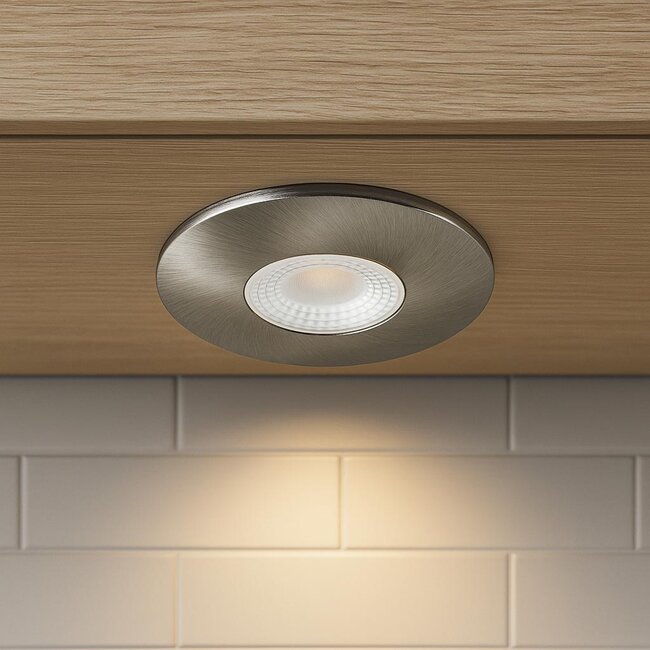 Set van 6 Cabinet Led Inbouwspots warm wit, in rvs kleur IP44, dimbaar