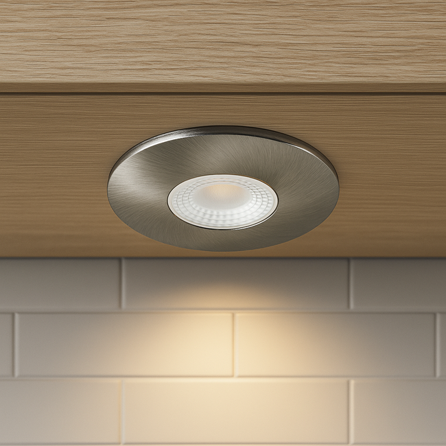 Set van 3 Cabinet Led Inbouwspots warm wit, in rvs kleur IP44 , dimbaar