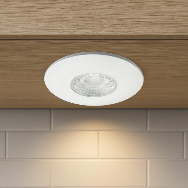 Set van 4 Cabinet Led Inbouwspots warm wit, witte uitvoering IP44, dimbaar