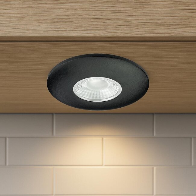 Set van 2 Cabinet Led Inbouwspot warm wit, zwarte uitvoering IP44, dimbaar