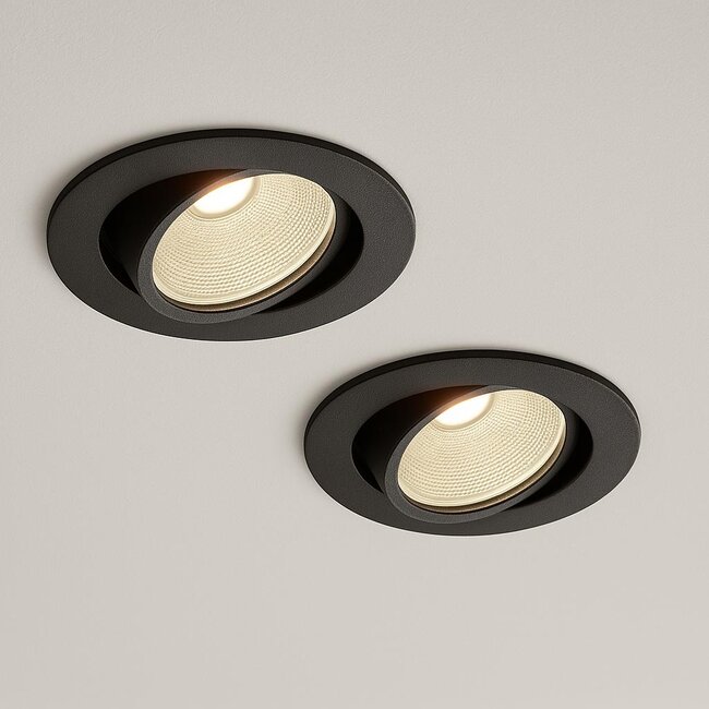 Set van 2 Zwarte Inbouw Ledspot Oslo, 6 Watt, Dimbaar Warm Wit IP44