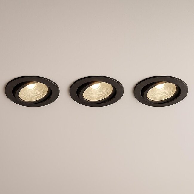 Set van 3 Zwarte Inbouw Ledspot Oslo, 6 Watt, Dimbaar Warm Wit IP44