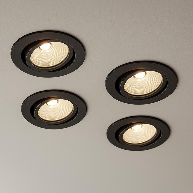 Set van 4 Zwarte Inbouw Ledspot Oslo, 6 Watt, Dimbaar Warm Wit IP44